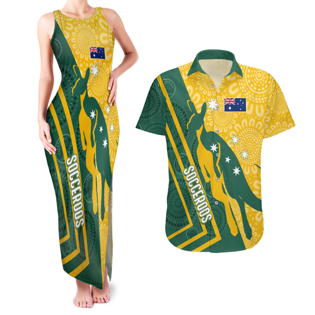 personalised-australia-socceroos-indigenous-couples-matching-tank-maxi-dress-and-hawaiian-shirt-green-gold