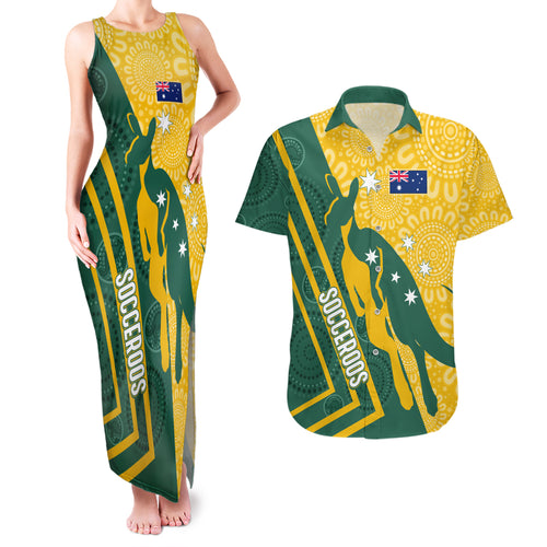 personalised-australia-socceroos-indigenous-couples-matching-tank-maxi-dress-and-hawaiian-shirt-green-gold