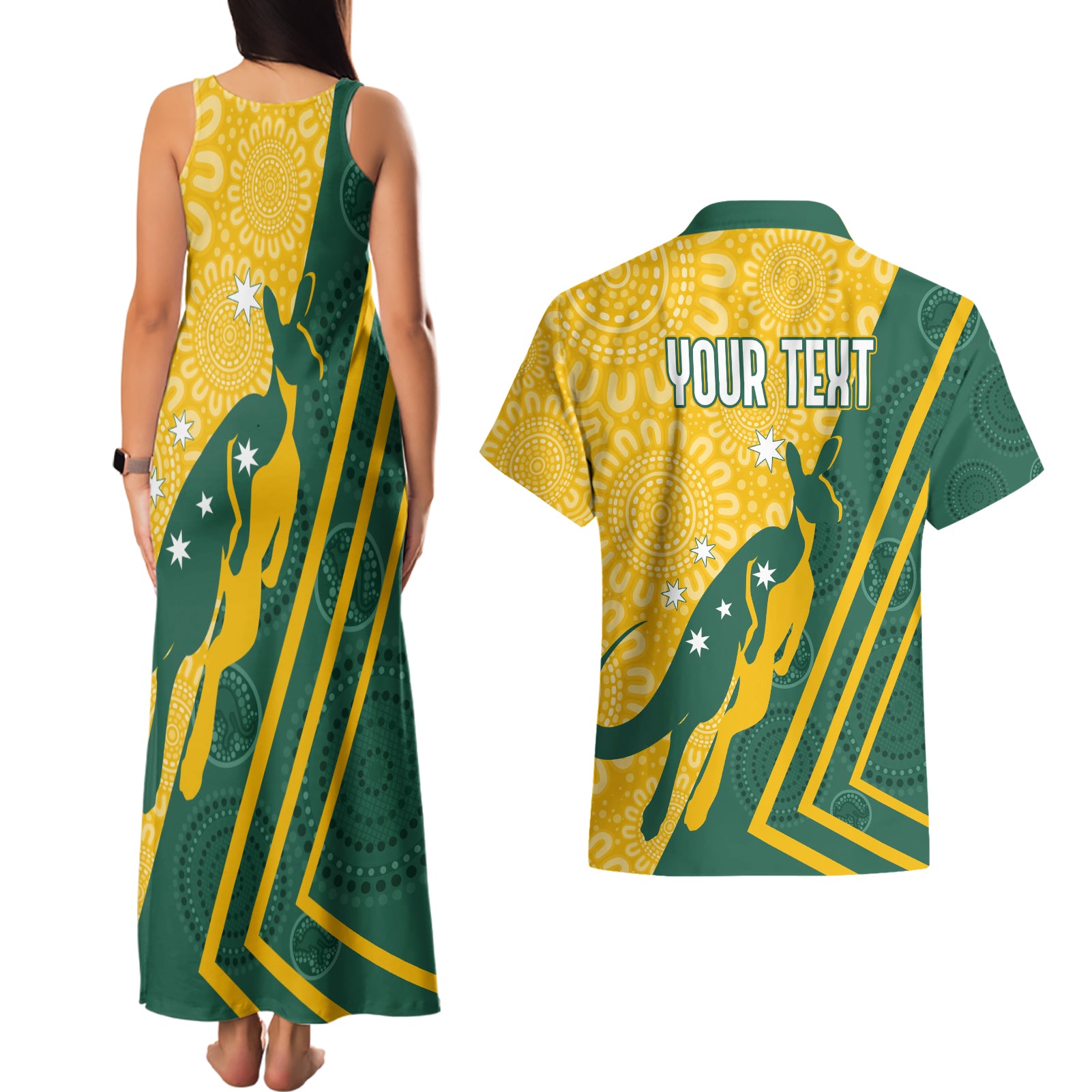 personalised-australia-socceroos-indigenous-couples-matching-tank-maxi-dress-and-hawaiian-shirt-green-gold
