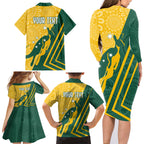 personalised-australia-socceroos-indigenous-family-matching-long-sleeve-bodycon-dress-and-hawaiian-shirt-green-gold