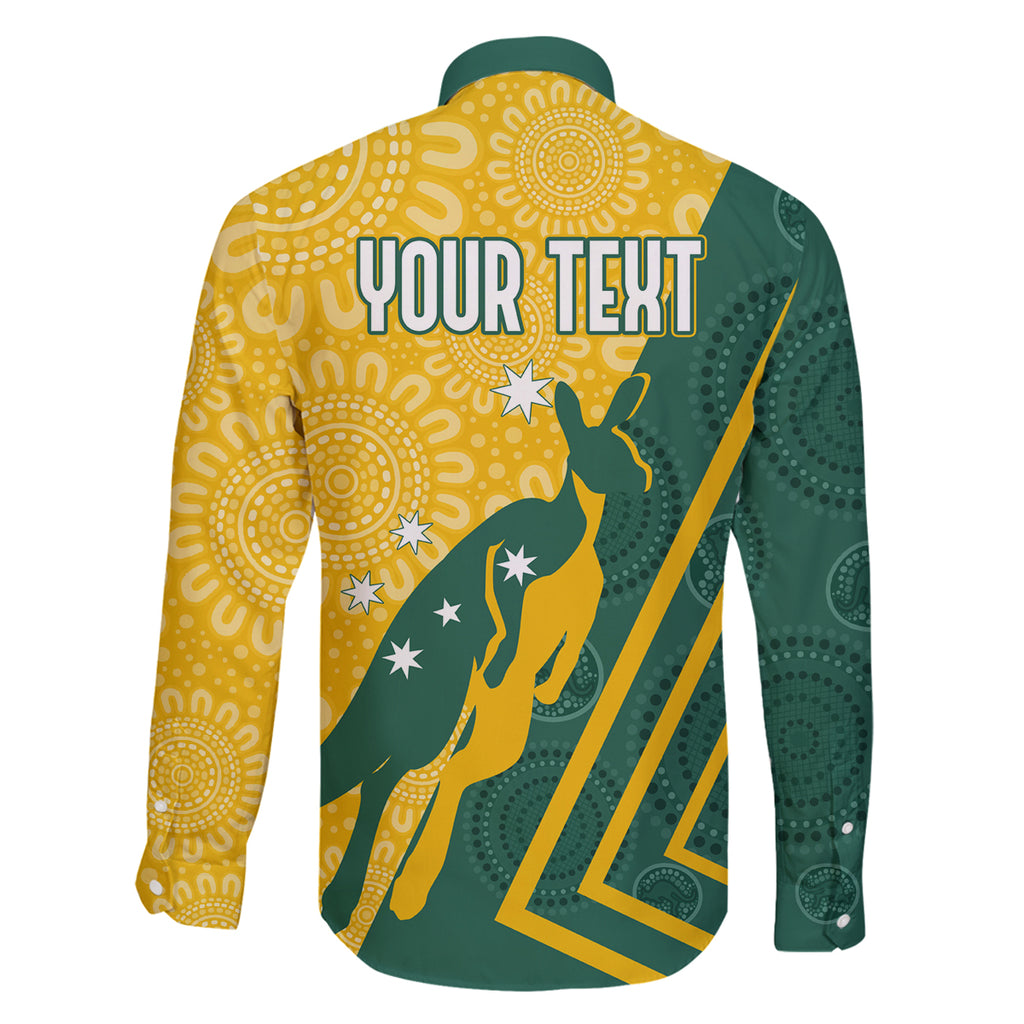 personalised-australia-socceroos-indigenous-family-matching-long-sleeve-bodycon-dress-and-hawaiian-shirt-green-gold