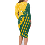 personalised-australia-socceroos-indigenous-family-matching-long-sleeve-bodycon-dress-and-hawaiian-shirt-green-gold