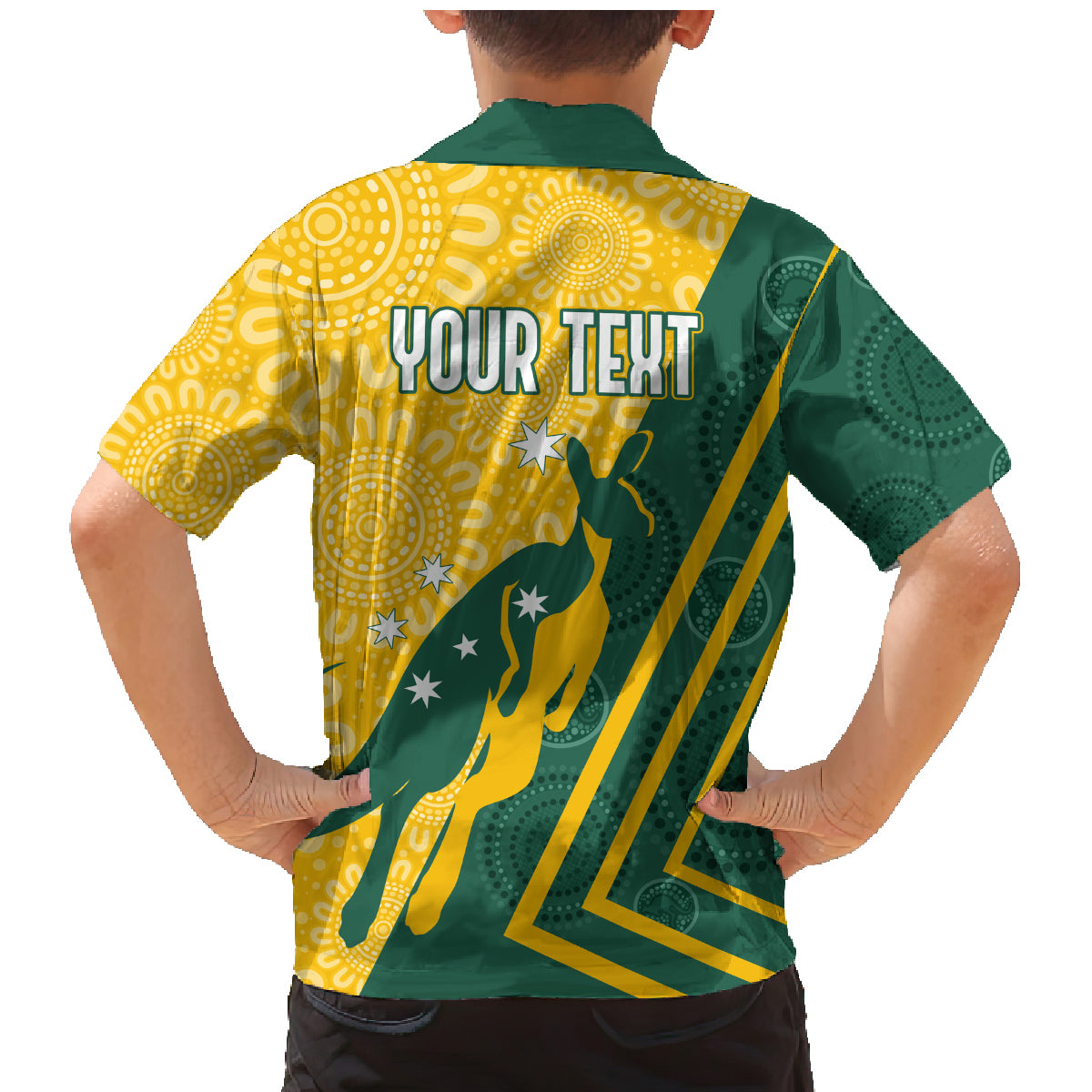 personalised-australia-socceroos-indigenous-family-matching-mermaid-dress-and-hawaiian-shirt-green-gold