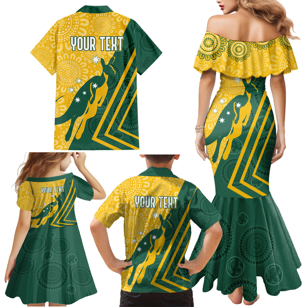 personalised-australia-socceroos-indigenous-family-matching-mermaid-dress-and-hawaiian-shirt-green-gold