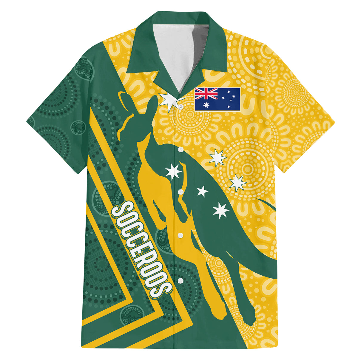 personalised-australia-socceroos-indigenous-family-matching-mermaid-dress-and-hawaiian-shirt-green-gold