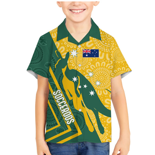personalised-australia-socceroos-indigenous-family-matching-mermaid-dress-and-hawaiian-shirt-green-gold