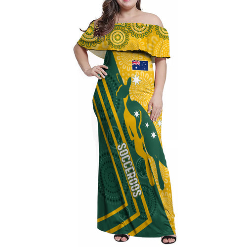 personalised-australia-socceroos-indigenous-family-matching-off-shoulder-maxi-dress-and-hawaiian-shirt-green-gold