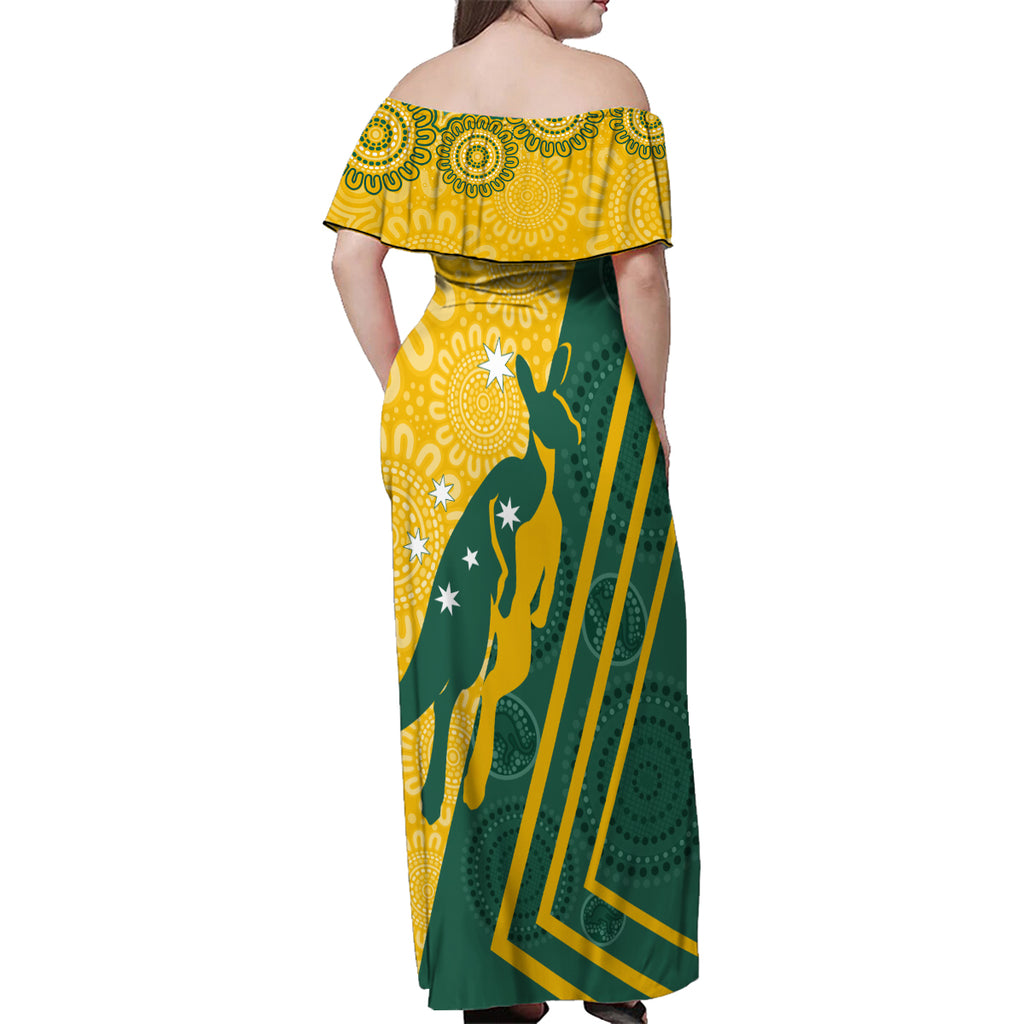 personalised-australia-socceroos-indigenous-family-matching-off-shoulder-maxi-dress-and-hawaiian-shirt-green-gold