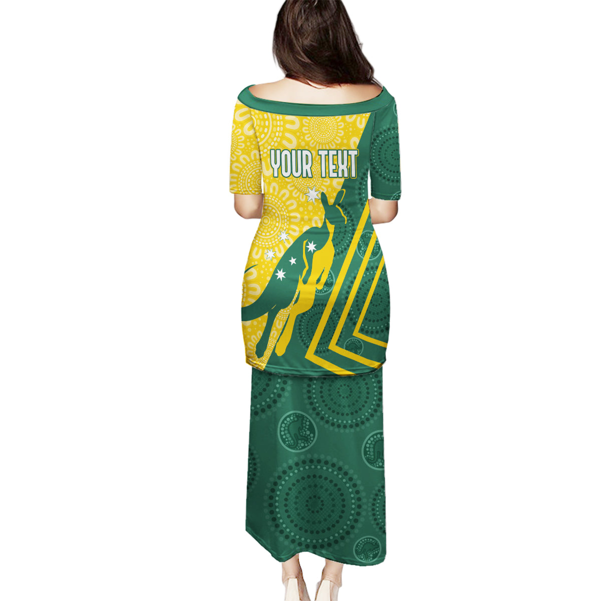 personalised-australia-socceroos-indigenous-family-matching-puletasi-dress-and-hawaiian-shirt-green-gold