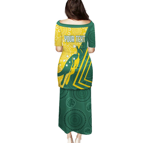 personalised-australia-socceroos-indigenous-family-matching-puletasi-dress-and-hawaiian-shirt-green-gold