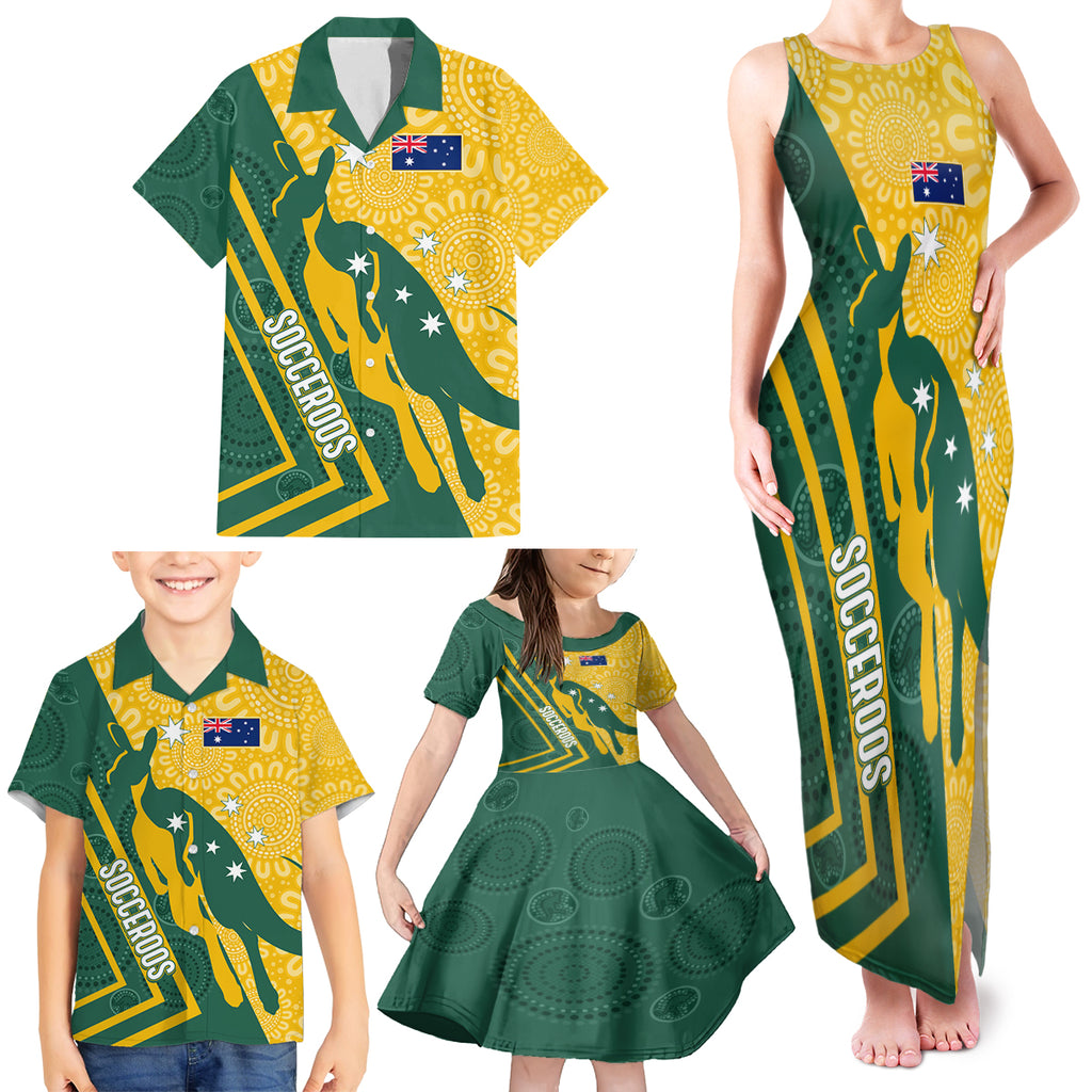 personalised-australia-socceroos-indigenous-family-matching-tank-maxi-dress-and-hawaiian-shirt-green-gold
