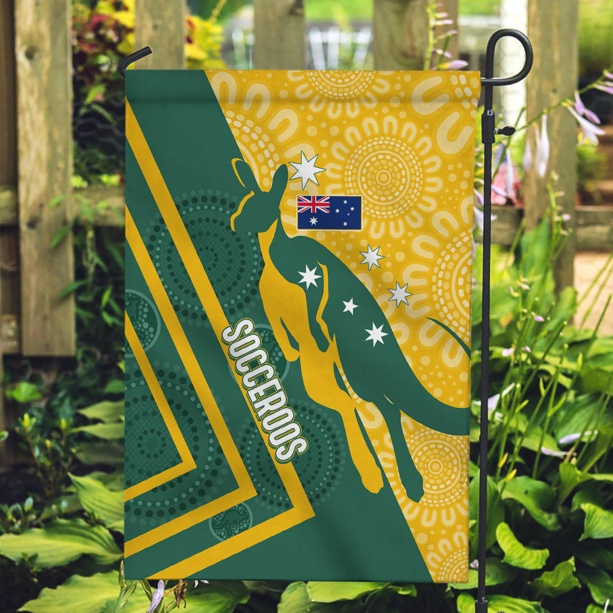 personalised-australia-socceroos-indigenous-garden-flag-green-gold