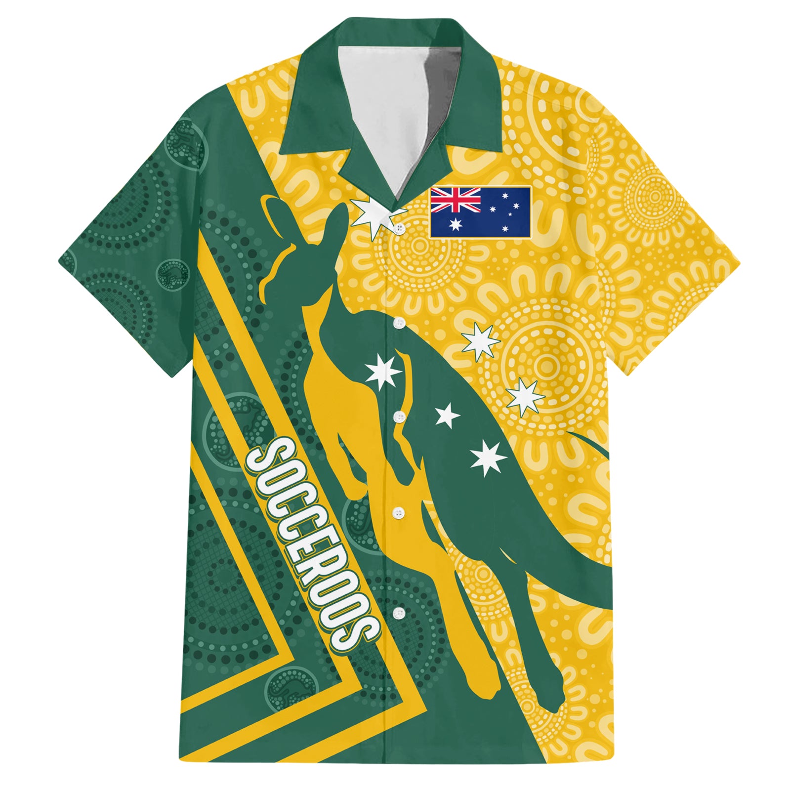 personalised-australia-socceroos-indigenous-hawaiian-shirt-green-gold