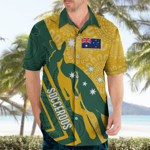 personalised-australia-socceroos-indigenous-hawaiian-shirt-green-gold