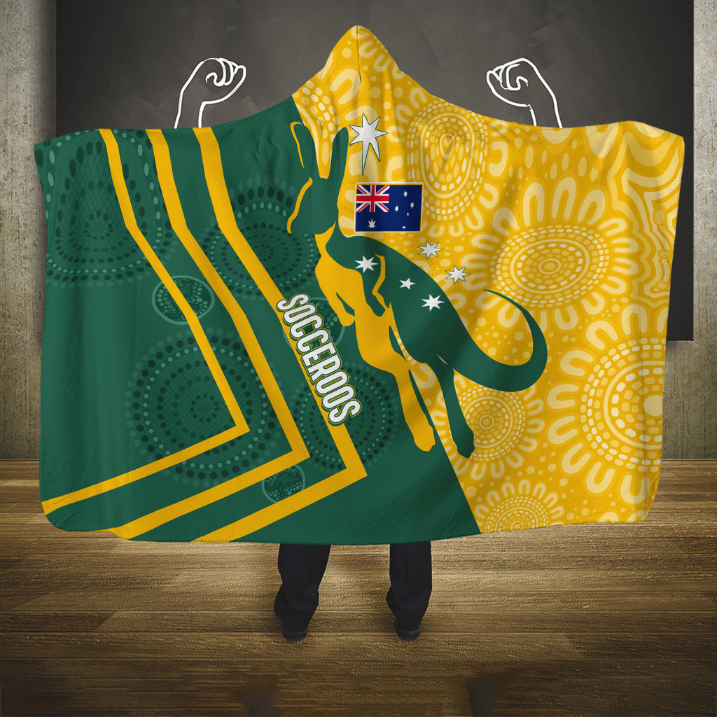 personalised-australia-socceroos-indigenous-hooded-blanket-green-gold