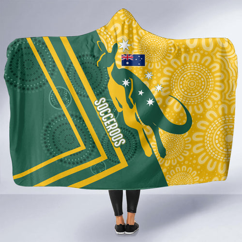 personalised-australia-socceroos-indigenous-hooded-blanket-green-gold