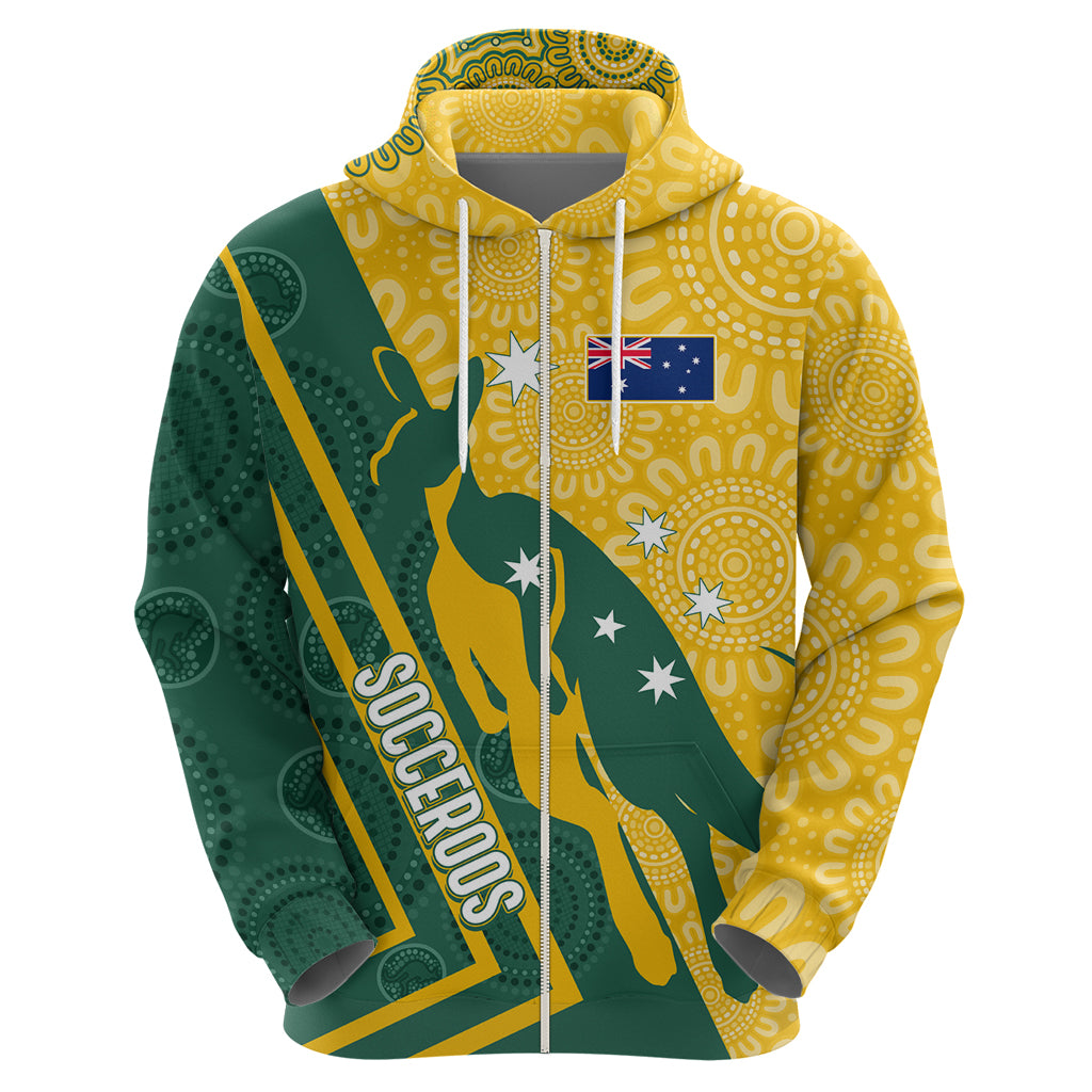 personalised-australia-socceroos-indigenous-hoodie-green-gold