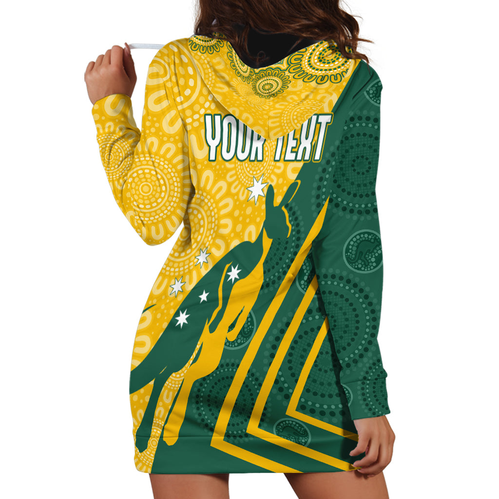 personalised-australia-socceroos-indigenous-hoodie-dress-green-gold