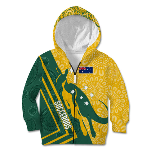 personalised-australia-socceroos-indigenous-kid-hoodie-green-gold