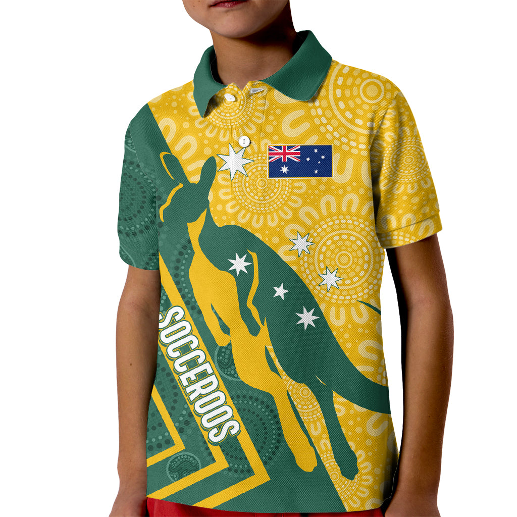 personalised-australia-socceroos-indigenous-kid-polo-shirt-green-gold