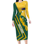 personalised-australia-socceroos-indigenous-long-sleeve-bodycon-dress-green-gold