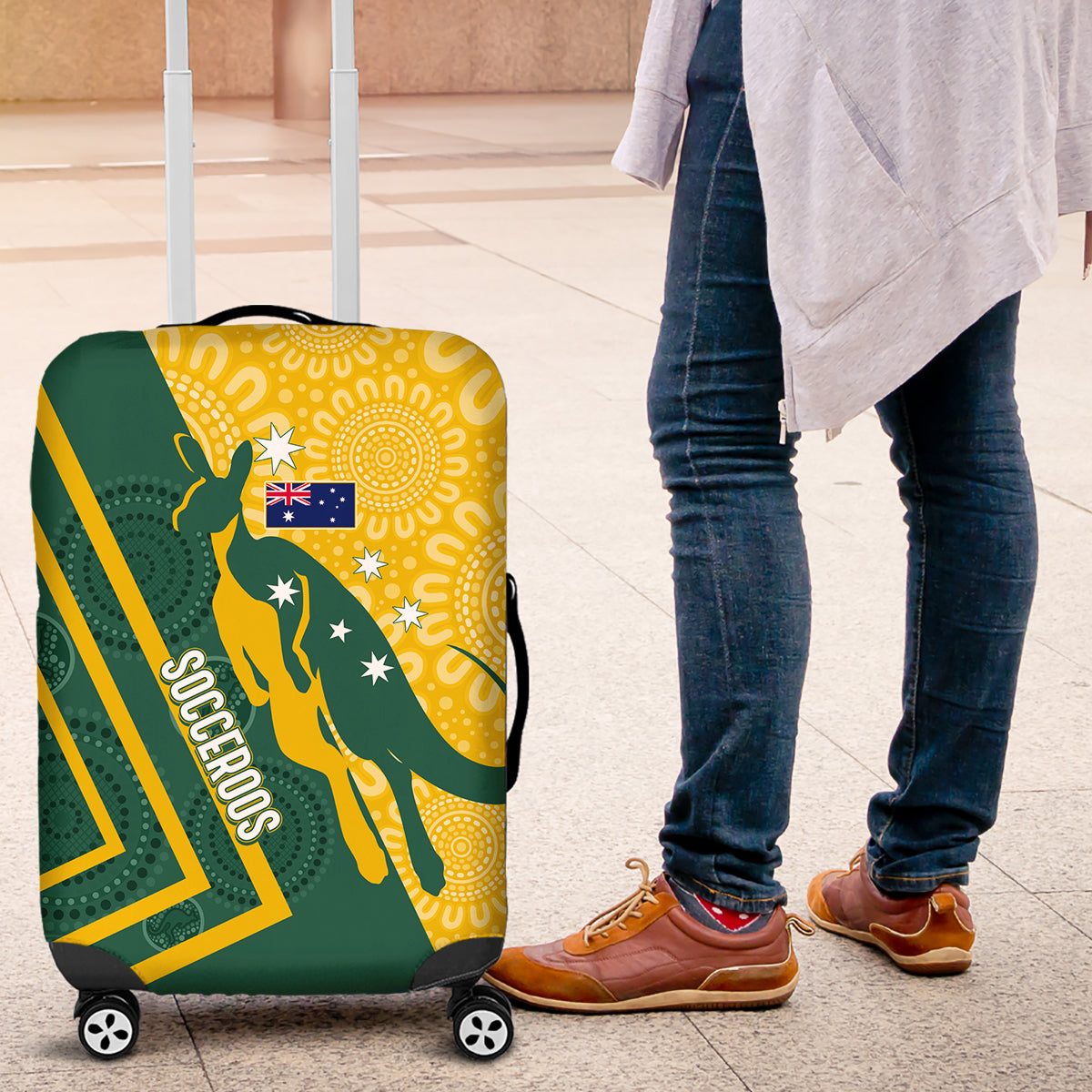personalised-australia-socceroos-indigenous-luggage-cover-green-gold