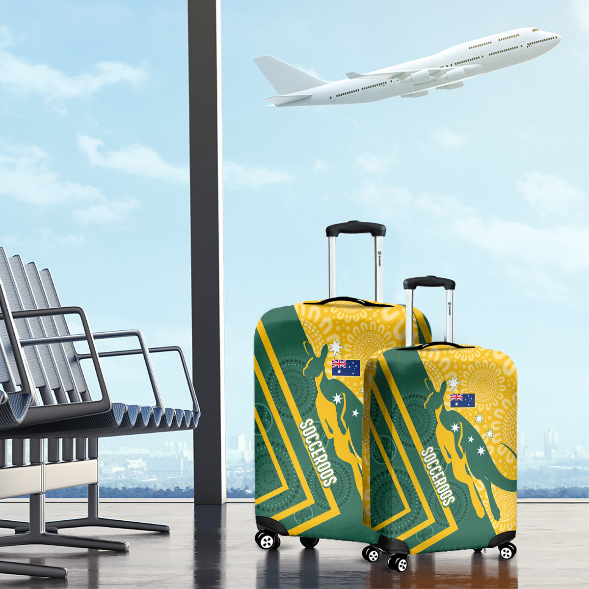 personalised-australia-socceroos-indigenous-luggage-cover-green-gold