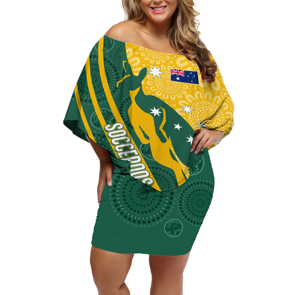 personalised-australia-socceroos-indigenous-off-shoulder-short-dress-green-gold