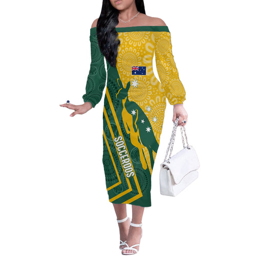 personalised-australia-socceroos-indigenous-off-the-shoulder-long-sleeve-dress-green-gold