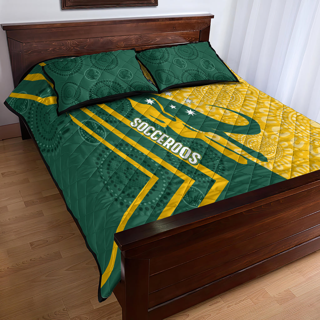 personalised-australia-socceroos-indigenous-quilt-bed-set-green-gold
