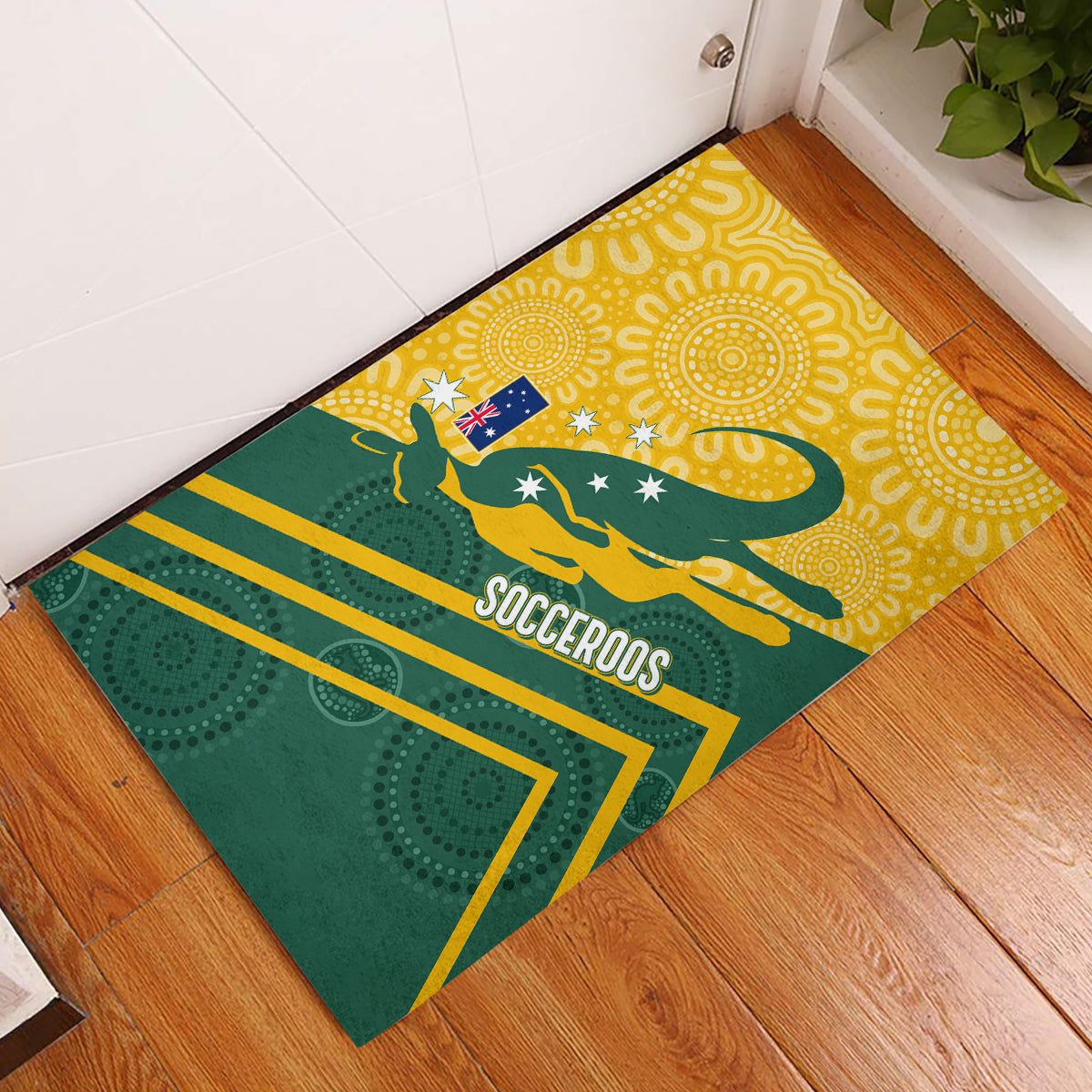 personalised-australia-socceroos-indigenous-rubber-doormat-green-gold
