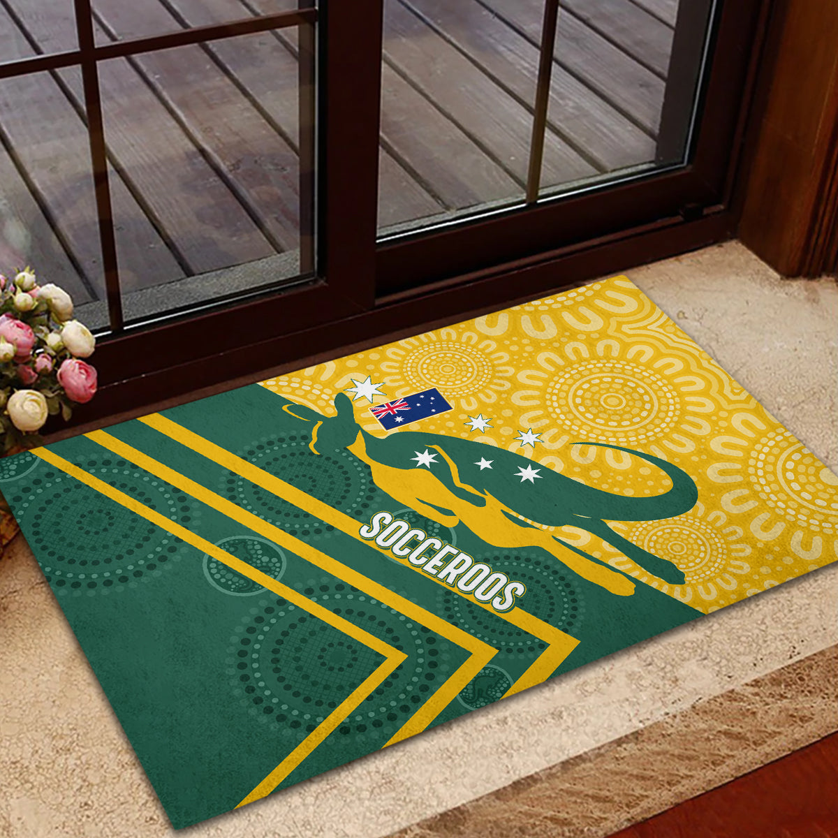 personalised-australia-socceroos-indigenous-rubber-doormat-green-gold