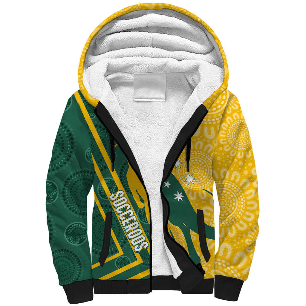 personalised-australia-socceroos-indigenous-sherpa-hoodie-green-gold