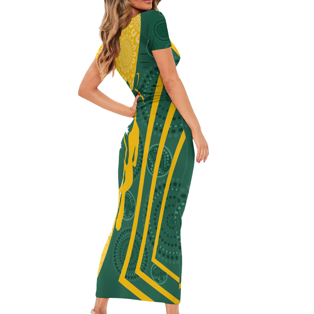 personalised-australia-socceroos-indigenous-short-sleeve-bodycon-dress-green-gold