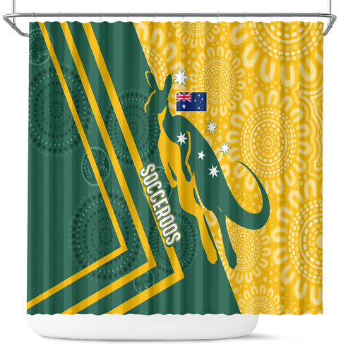 personalised-australia-socceroos-indigenous-shower-curtain-green-gold