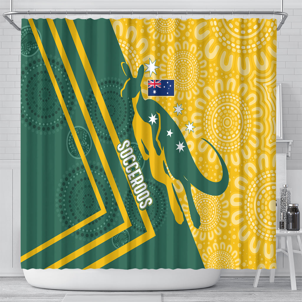 personalised-australia-socceroos-indigenous-shower-curtain-green-gold