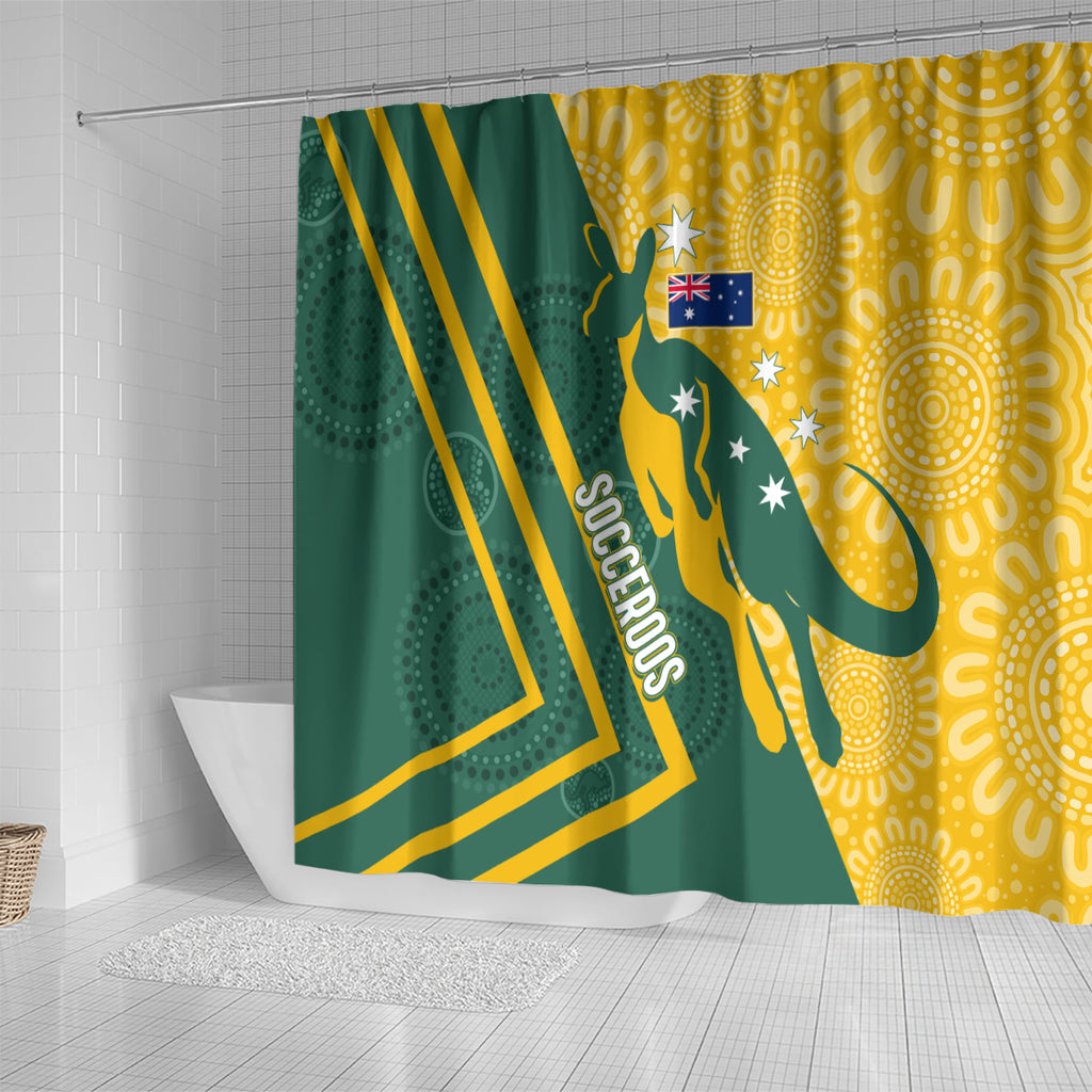 personalised-australia-socceroos-indigenous-shower-curtain-green-gold