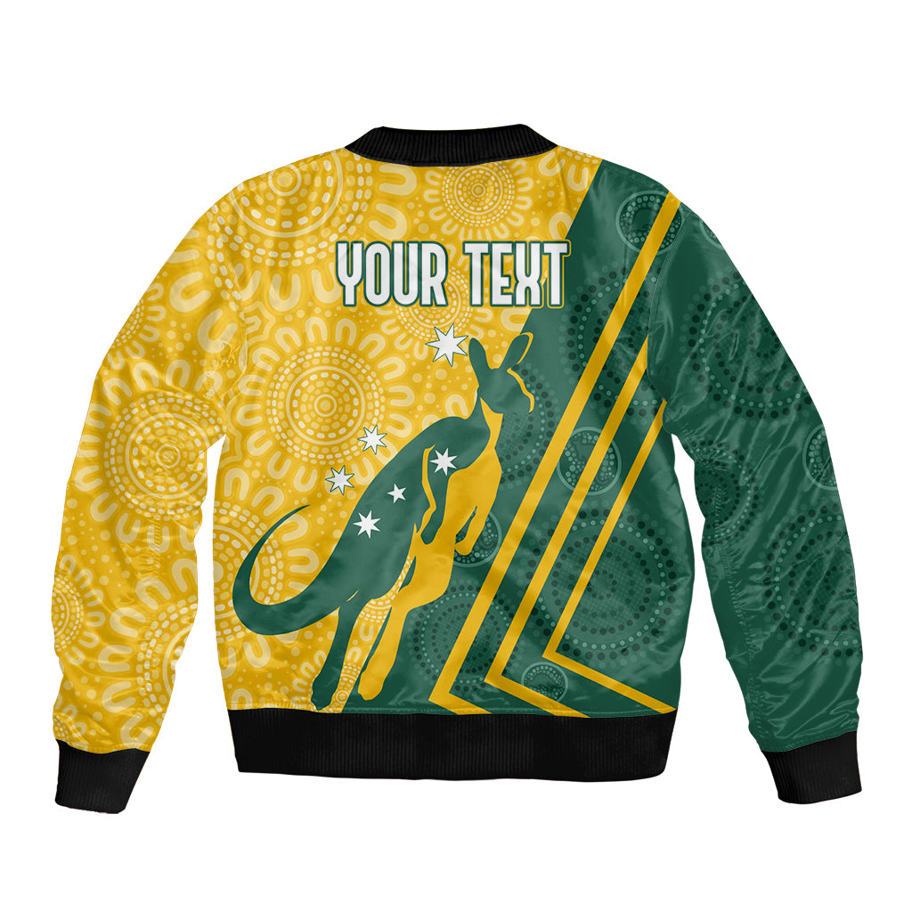 personalised-australia-socceroos-indigenous-sleeve-zip-bomber-jacket-green-gold