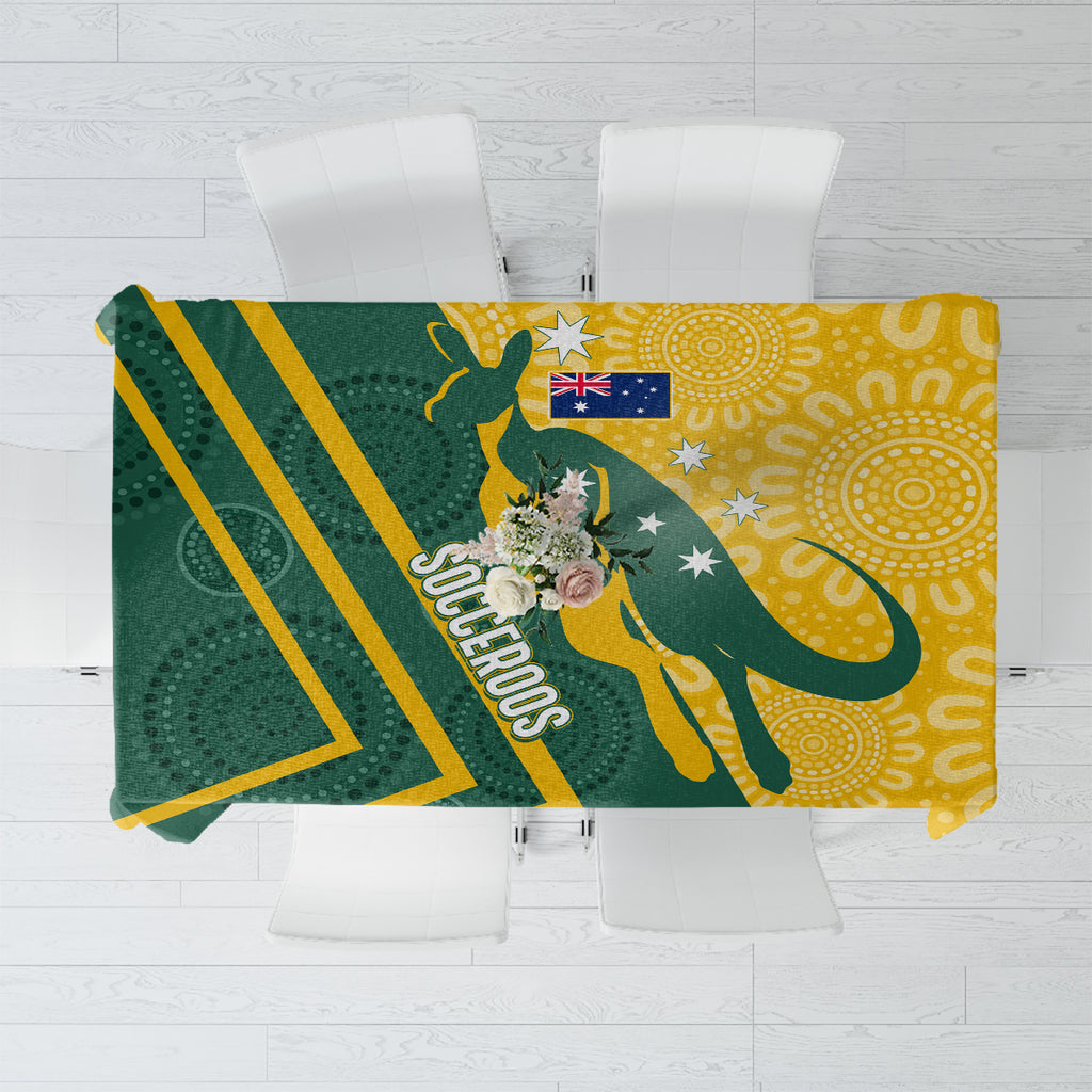 personalised-australia-socceroos-indigenous-tablecloth-green-gold