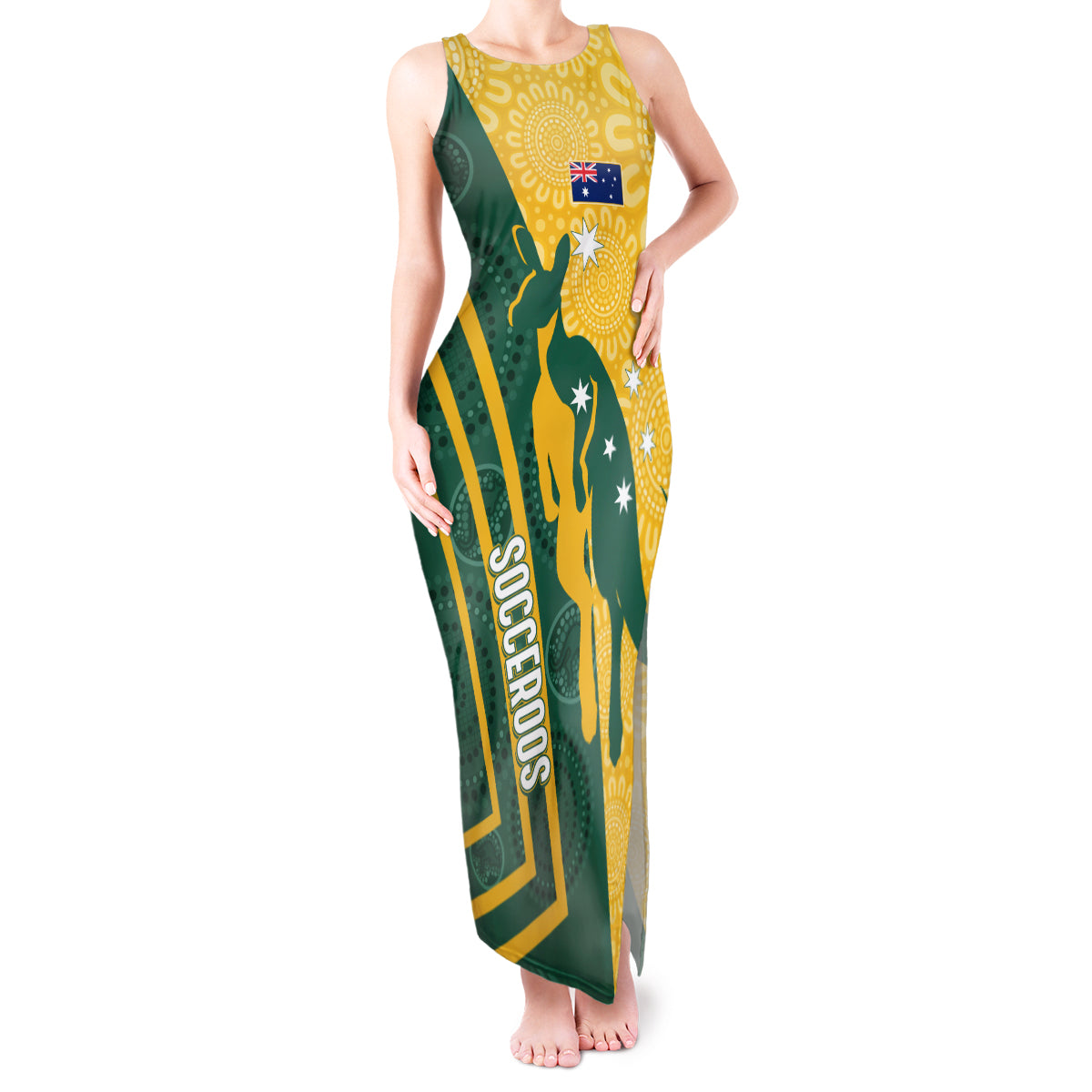 personalised-australia-socceroos-indigenous-tank-maxi-dress-green-gold