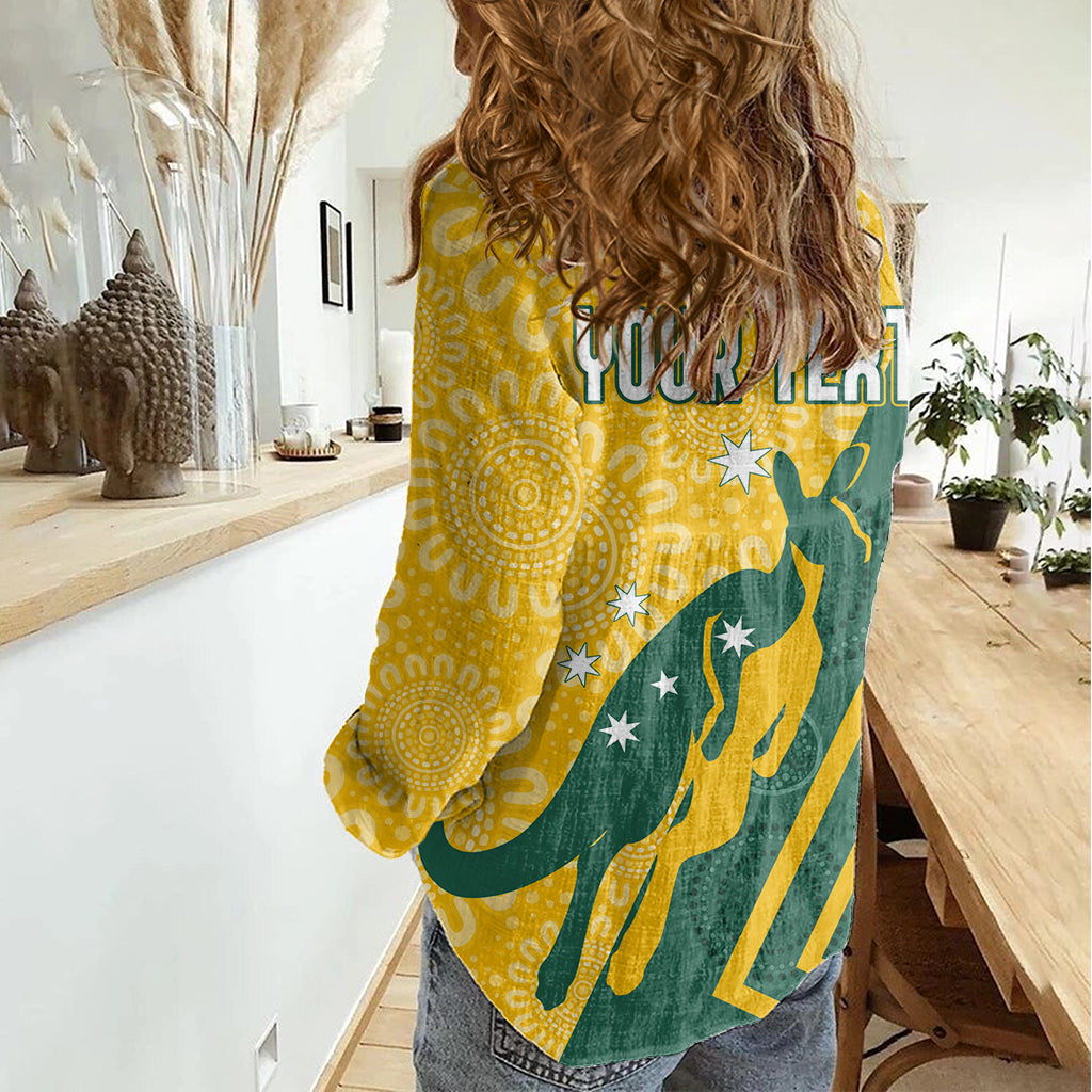 personalised-australia-socceroos-indigenous-women-casual-shirt-green-gold