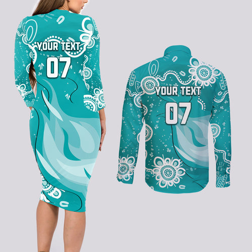 custom-brisbane-cricket-indigenous-couples-matching-long-sleeve-bodycon-dress-and-long-sleeve-button-shirt-feel-the-heat
