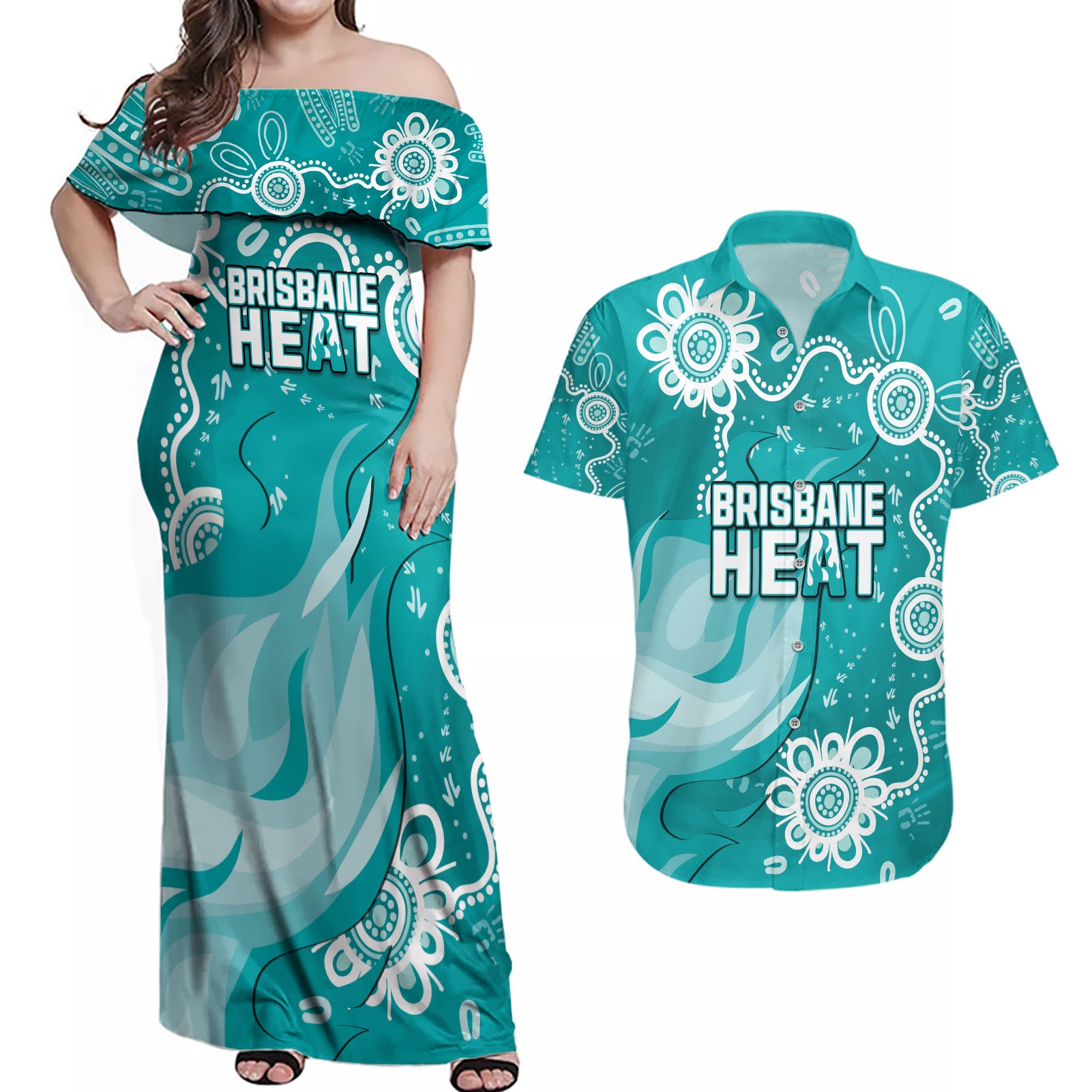 custom-brisbane-cricket-indigenous-couples-matching-off-shoulder-maxi-dress-and-hawaiian-shirt-feel-the-heat