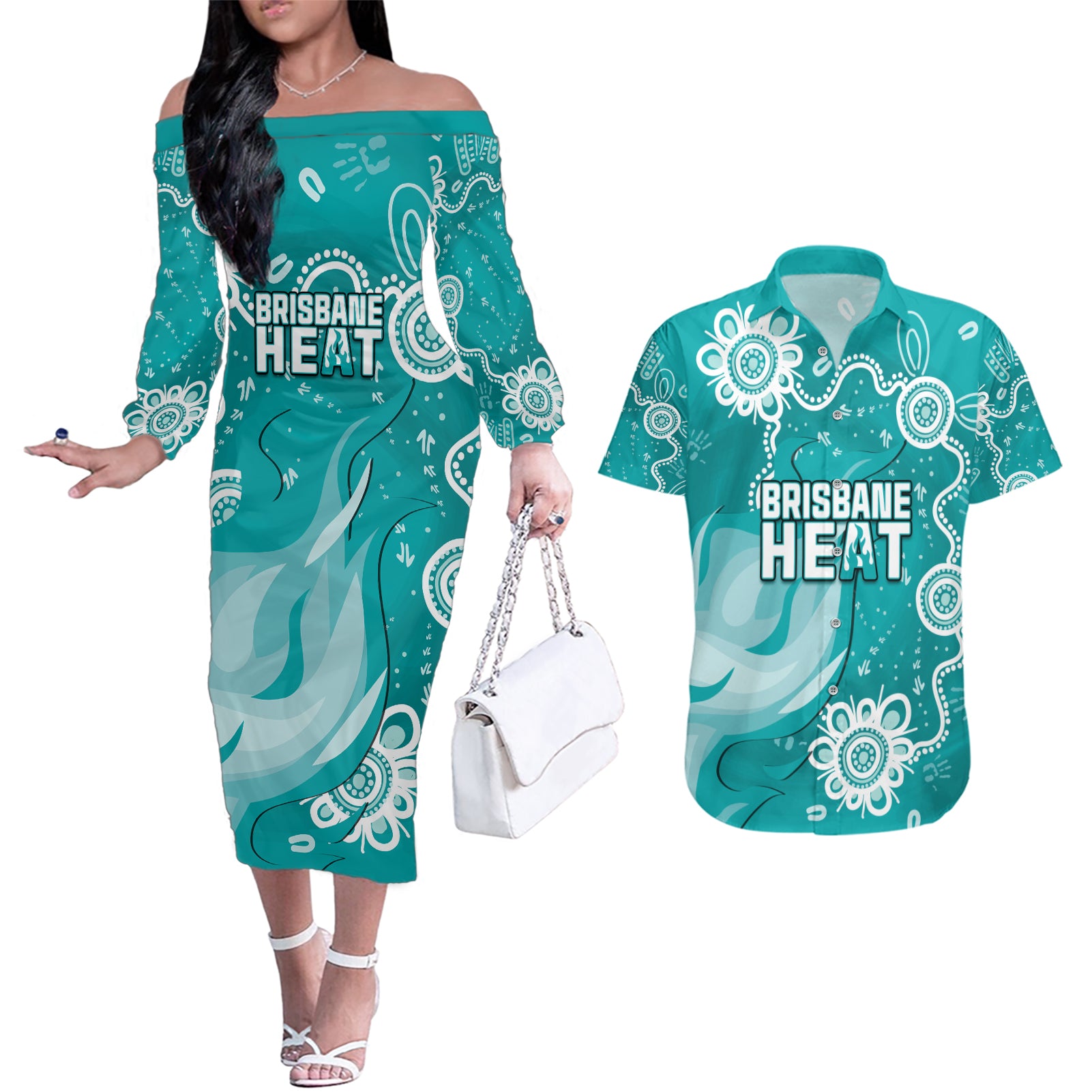 custom-brisbane-cricket-indigenous-couples-matching-off-the-shoulder-long-sleeve-dress-and-hawaiian-shirt-feel-the-heat
