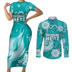custom-brisbane-cricket-indigenous-couples-matching-short-sleeve-bodycon-dress-and-long-sleeve-button-shirt-feel-the-heat