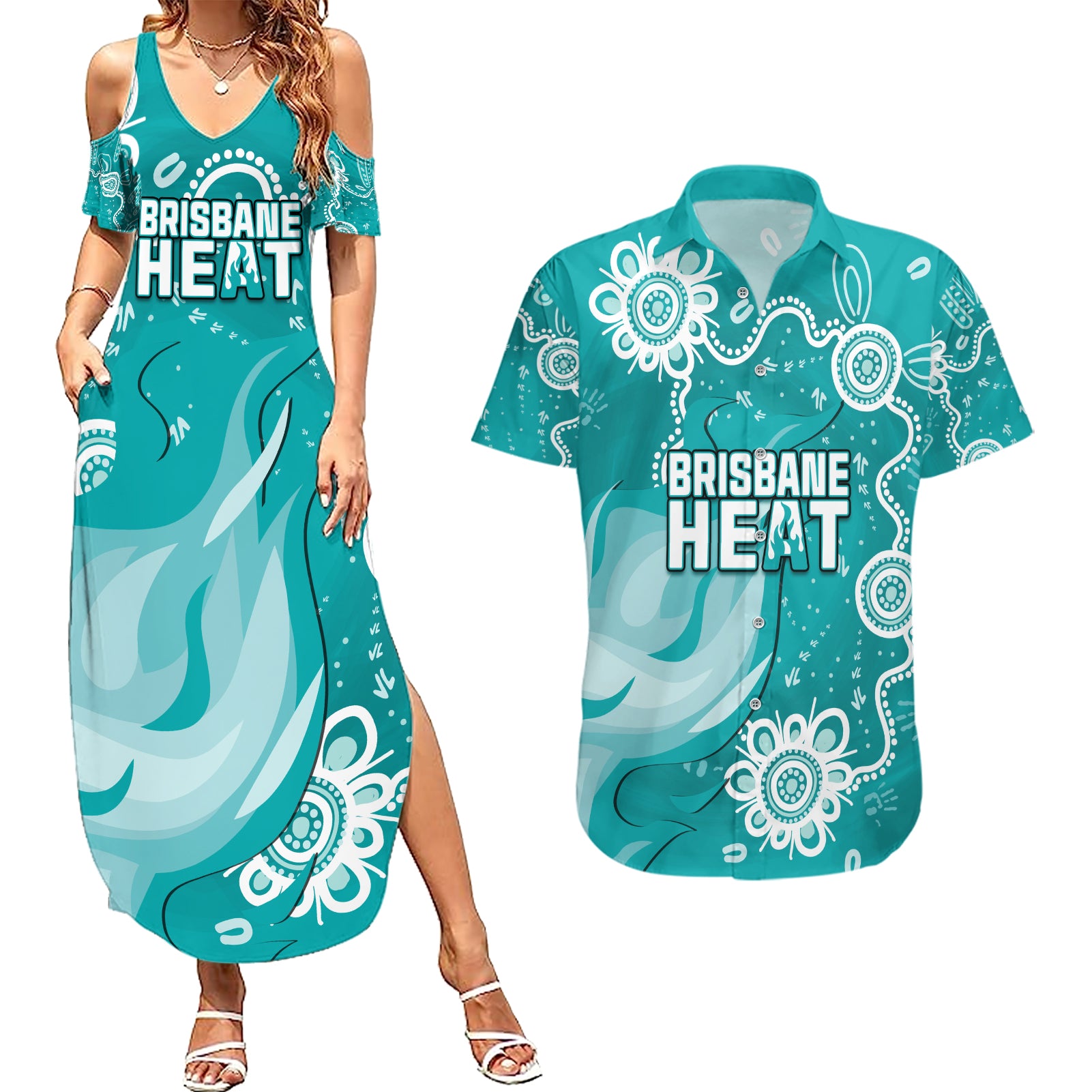 custom-brisbane-cricket-indigenous-couples-matching-summer-maxi-dress-and-hawaiian-shirt-feel-the-heat