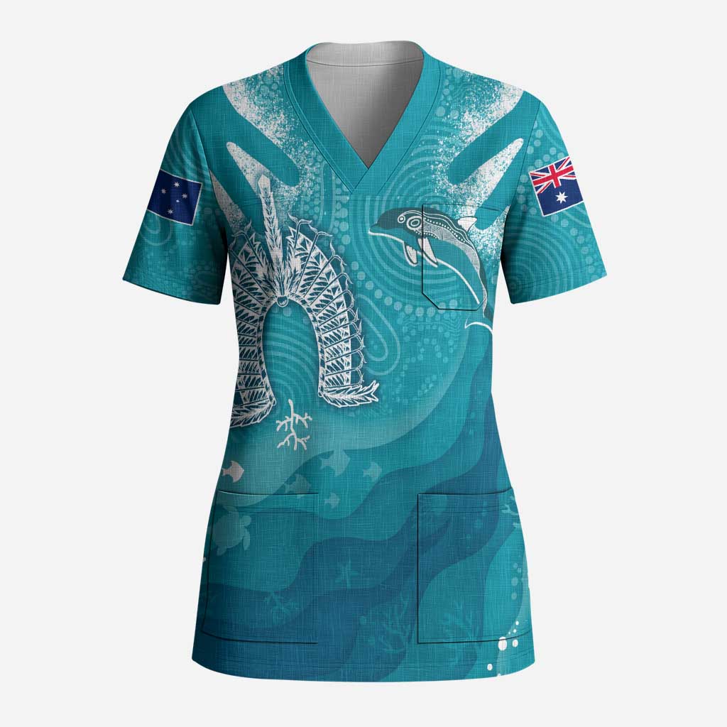 NAIDOC Week 2023 Scrub Top For Our Elders Torres Strait Dolphin Aboriginal Dot Arts - Aussie Hoodie