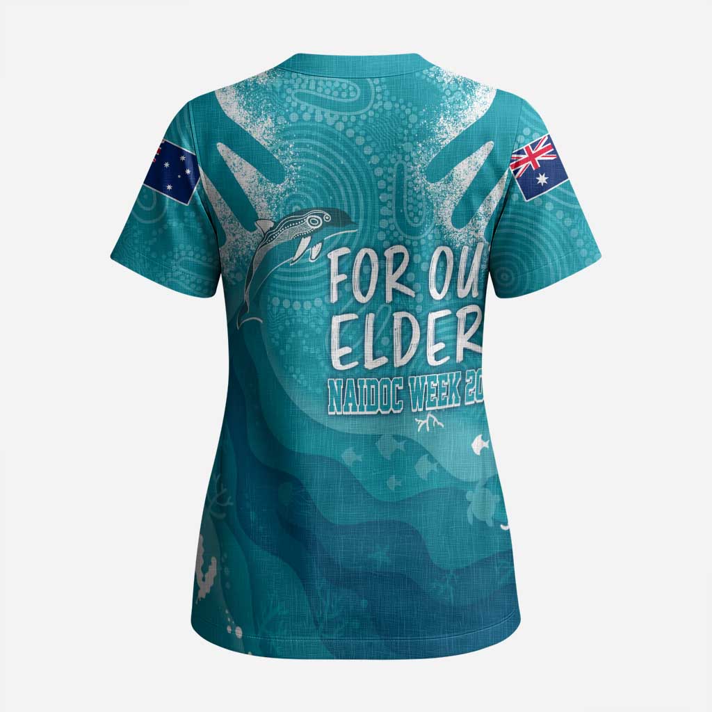 NAIDOC Week 2023 Scrub Top For Our Elders Torres Strait Dolphin Aboriginal Dot Arts - Aussie Hoodie