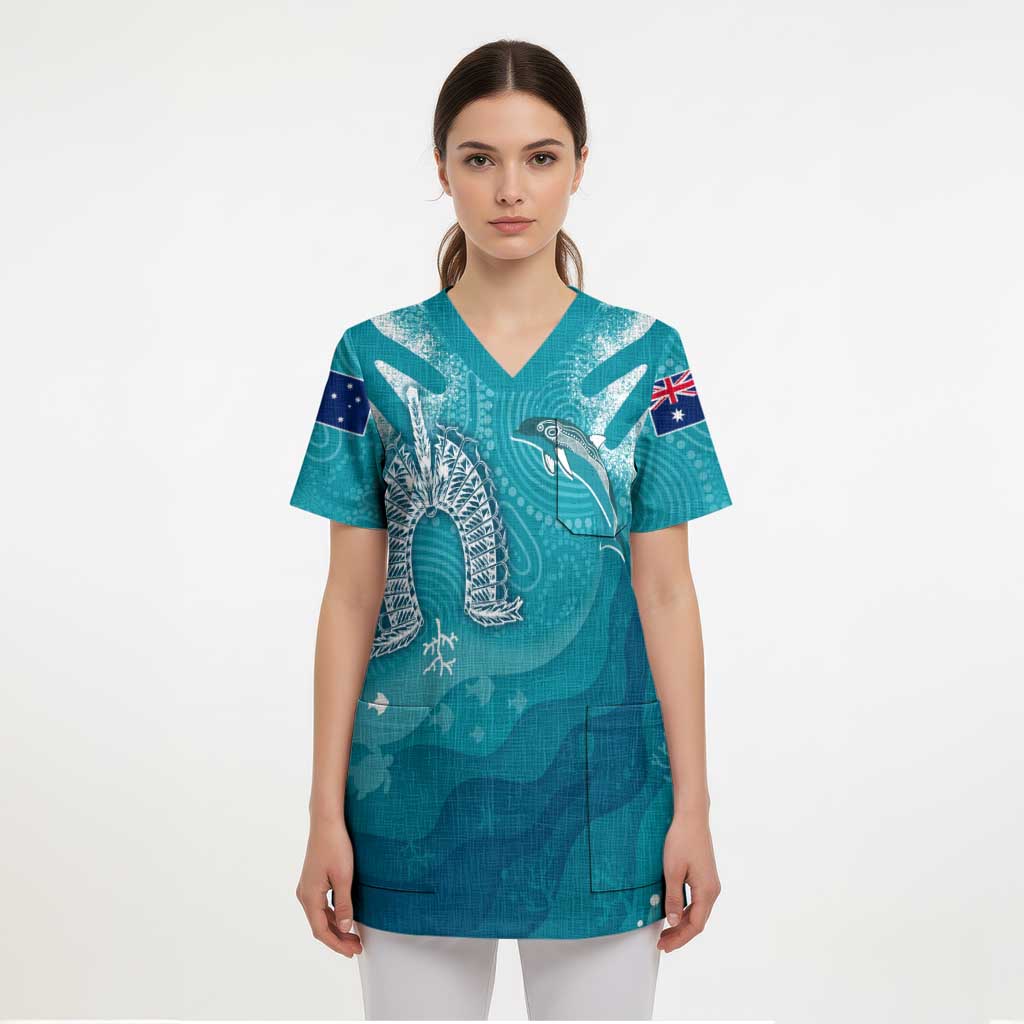 NAIDOC Week 2023 Scrub Top For Our Elders Torres Strait Dolphin Aboriginal Dot Arts - Aussie Hoodie