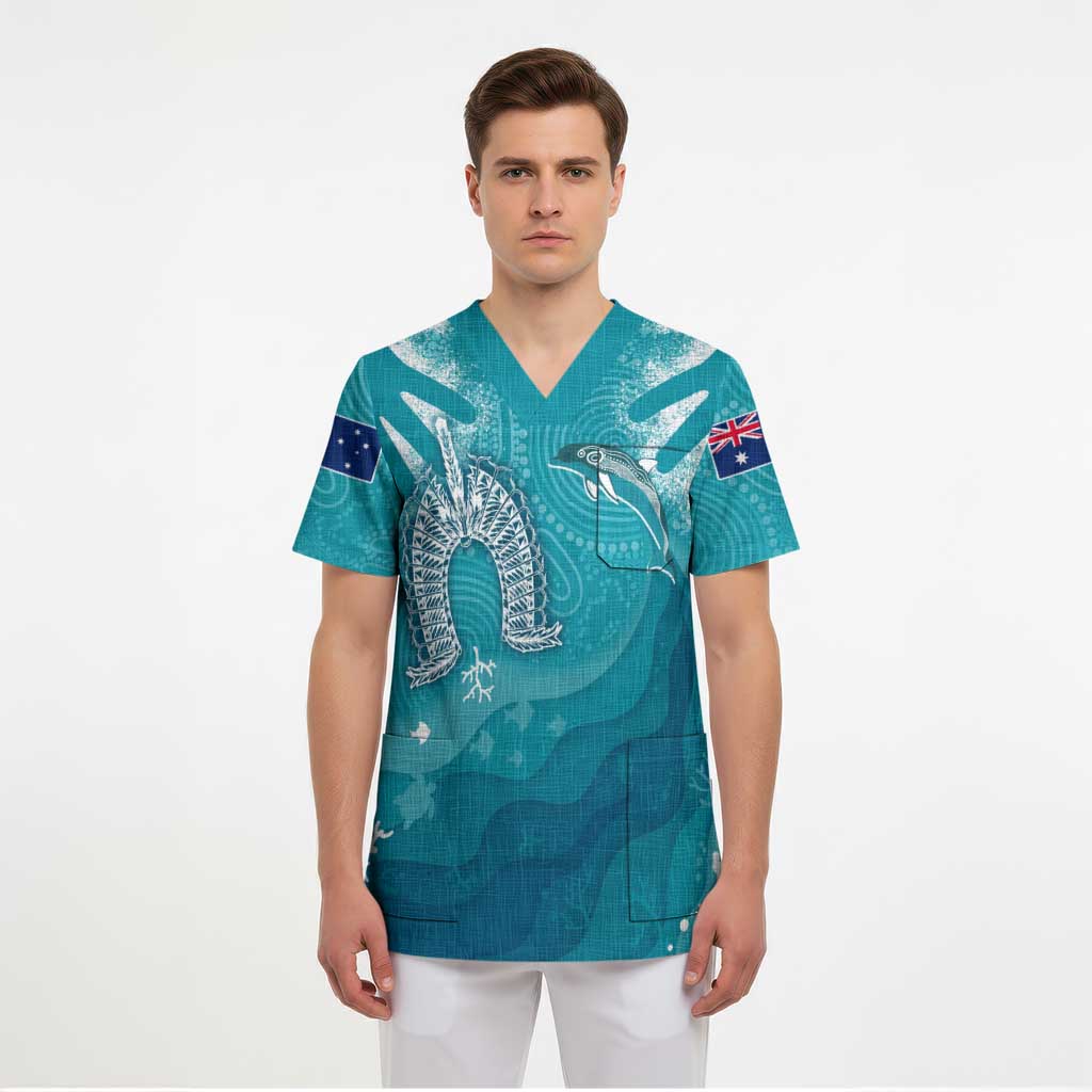 NAIDOC Week 2023 Scrub Top For Our Elders Torres Strait Dolphin Aboriginal Dot Arts - Aussie Hoodie